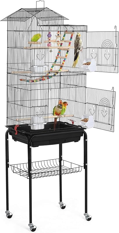 Curated visual reference: Rooftop Bird Cage And Stand Combo Reference: 62 4Inch Height Metal Roof Top Bird Cage Parrot Cage