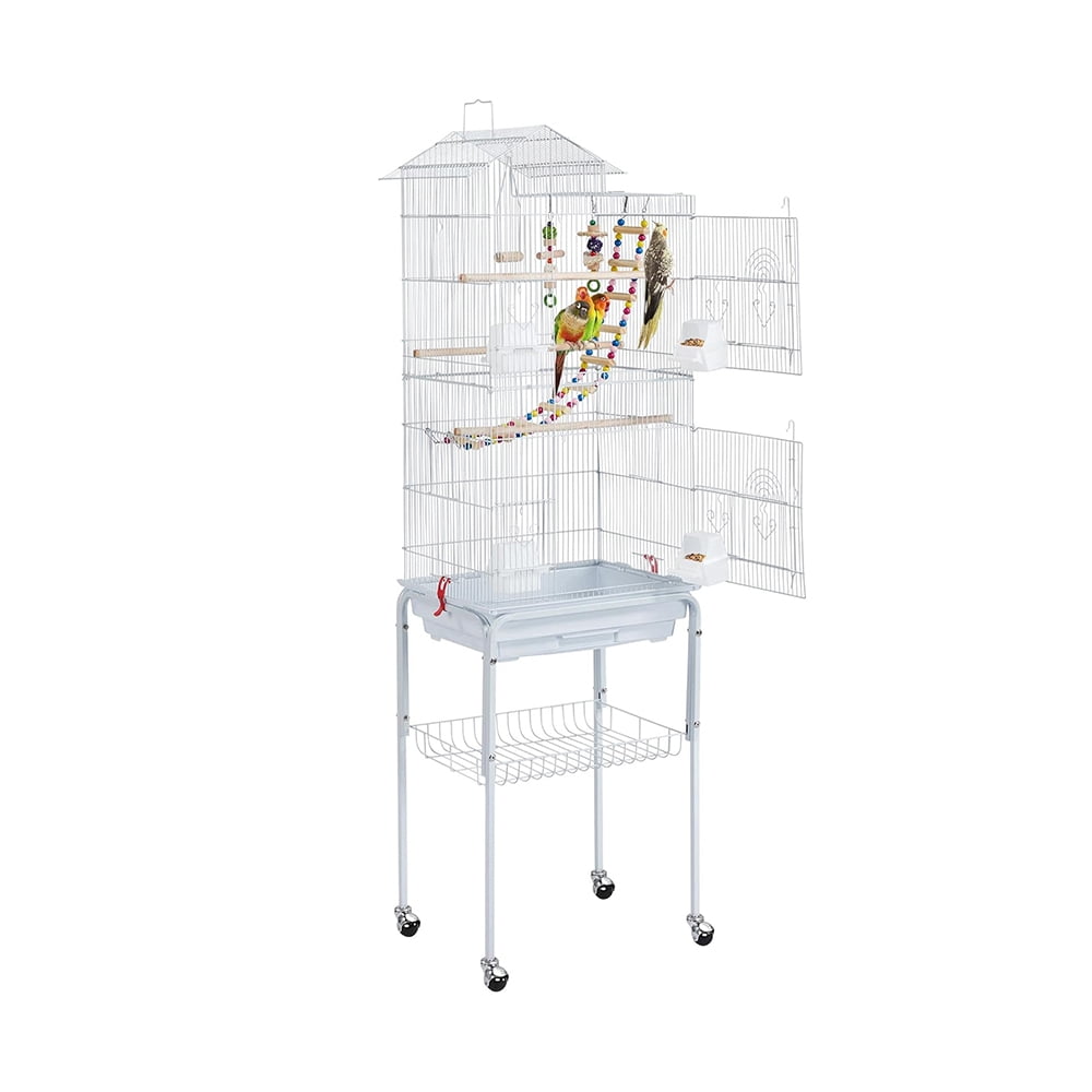 62.4inch Standing Large Bird Cage with Rolling Stand and 2 Toys, a ...