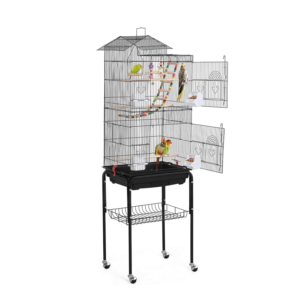 62.4inch Standing Large Bird Cage with Rolling Stand and 2 Toys, a ... - Large Bird Cage Design With Ladder