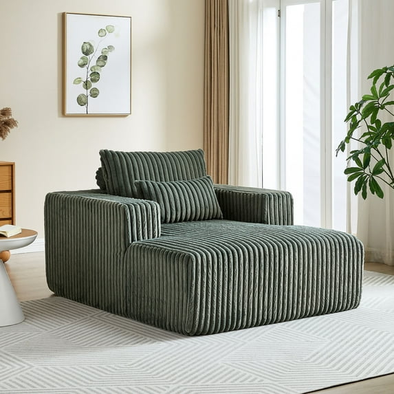 62.5-Inch Corduroy Lounge Chair, Plush and Warm / Living Room Usage, Easy Setup