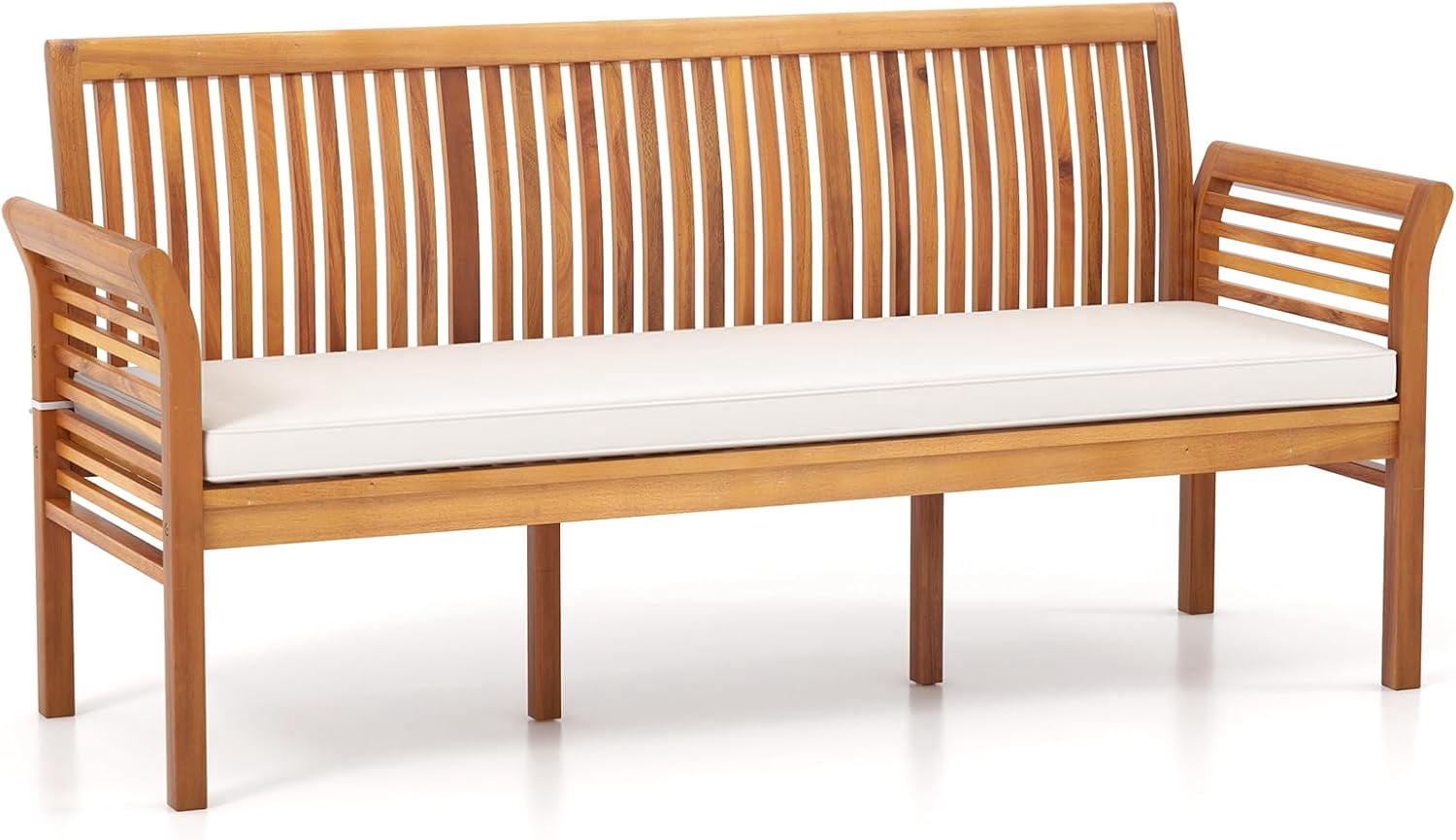 62.5’’ Outdoor Bench Acacia Wood - 3-Person Patio Bench w/Backrest ...