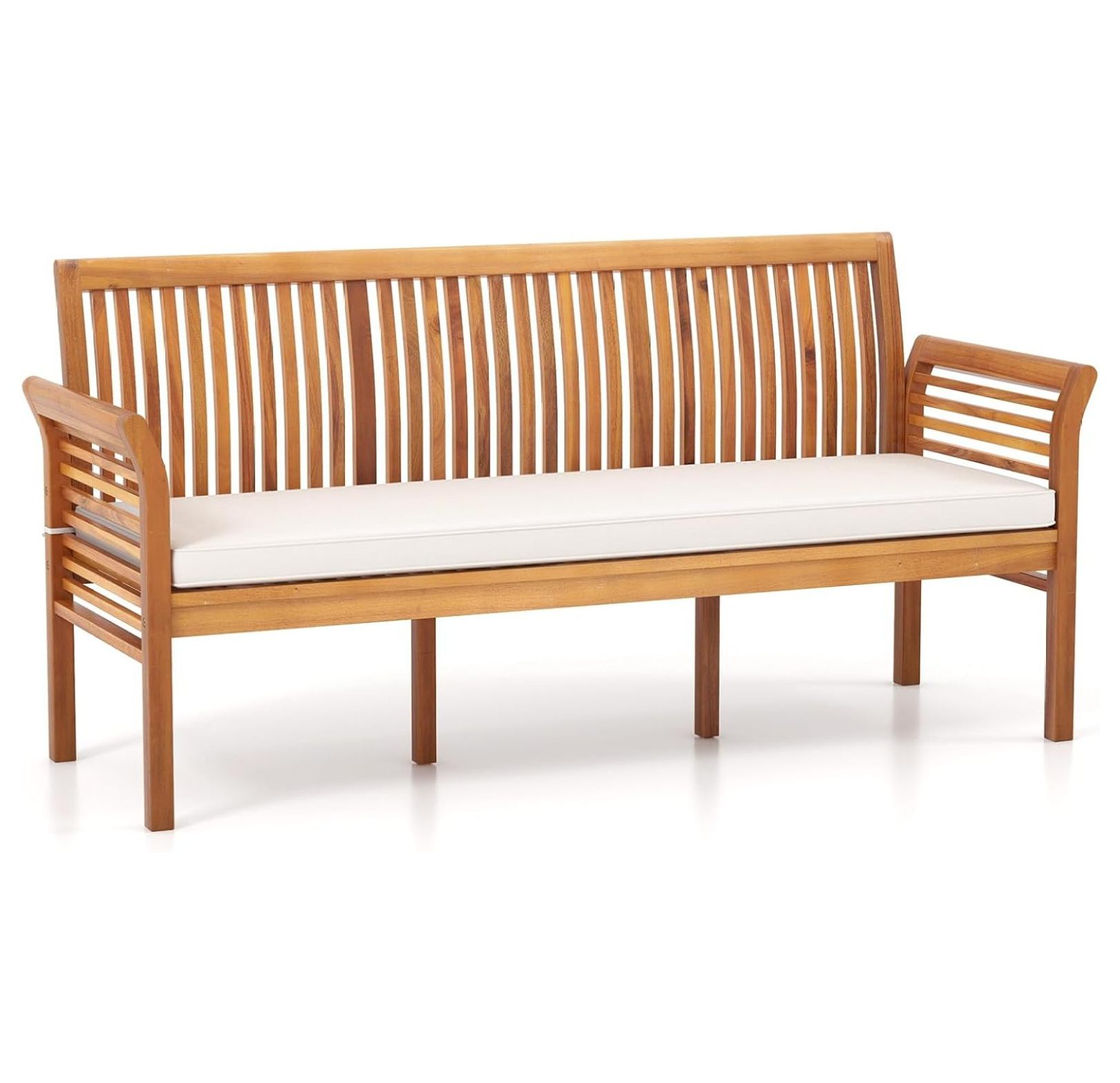 62.5’’ Outdoor Bench Acacia Wood - 3-Person Patio Bench w/Backrest ...