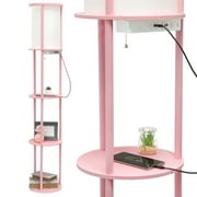 62.5" Round Modern Shelf Etagere Organizer Storage Floor Lamp With 2 Usb Charging Ports, Light Pink