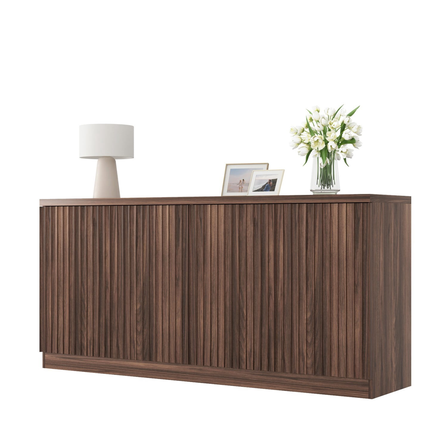 62.6" Buffet Cabinet with Storage, 4 Door Sideboard Cabinet with Shelves, Wooden Coffee Bar Cabinet Credenza Console Table for Kitchen Dining Room Living Room, Walnut