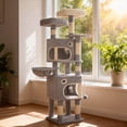 thumbnail image 1 of Cat Tree, 62.6‑Inch Tall Multi‑Level Cat Tower for Indoor Cats with Scratching Posts, Platforms, Cat Caves and Hanging Basket, Light Gray, 1 of 14