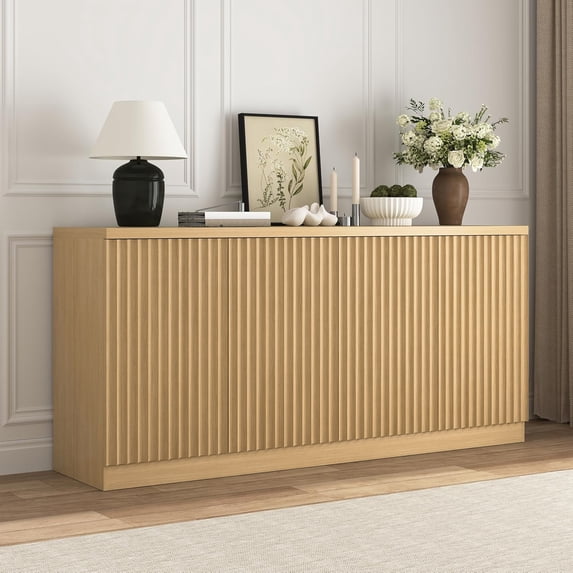 62.60" Natural Wood 4-Door Sideboard Buffet Cabinet with Adjustable Shelves