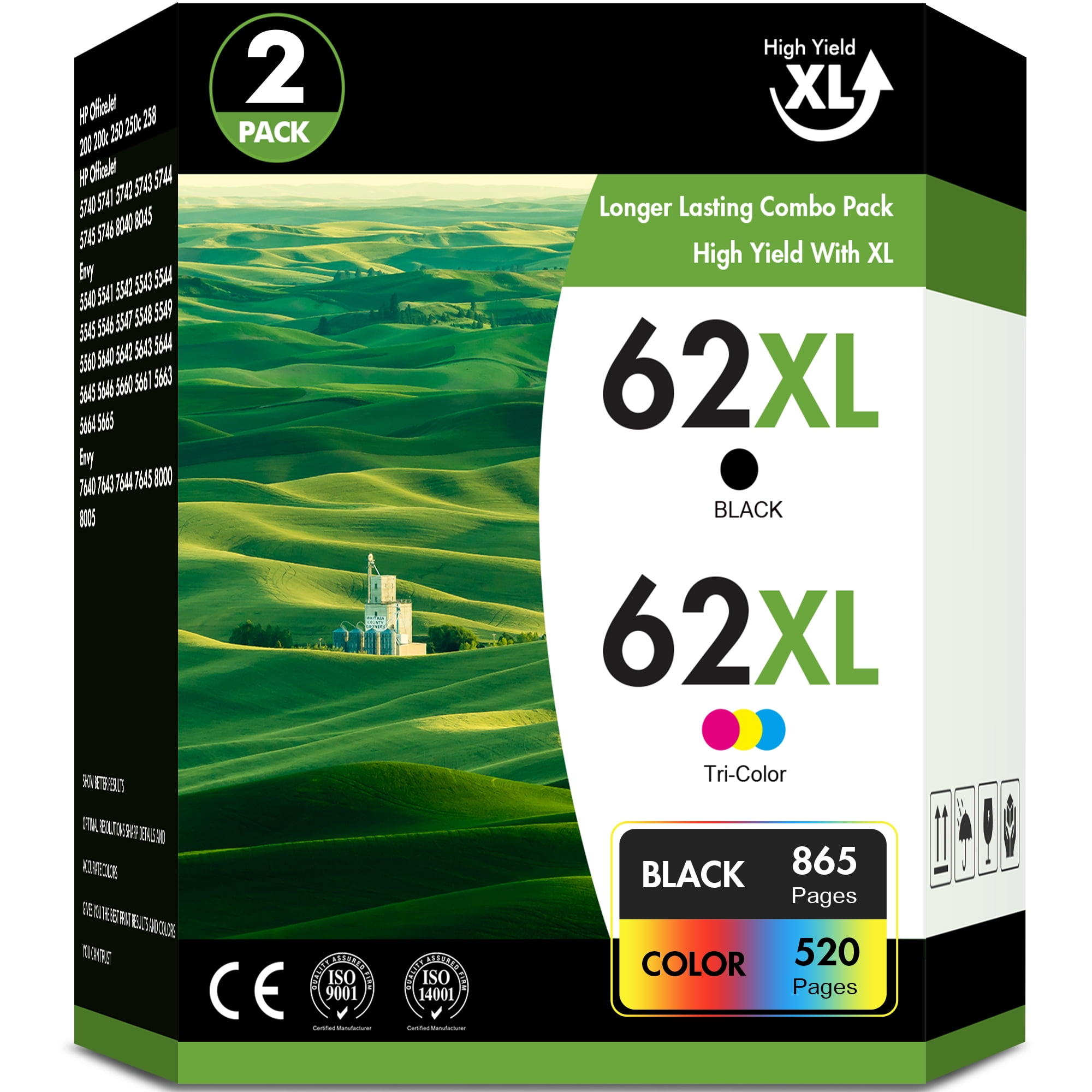COCCINK 62XL Ink Cartridge Replacement For HP Envy 5660 7645 7640 5642 5643 5640 Officejet 250 5740 200 5746 5745 200 250 Mobile Printer For Hp 62 Xl Hp62 Hp62xl Combo Pack 1 Black 1 Tri Color - View #4