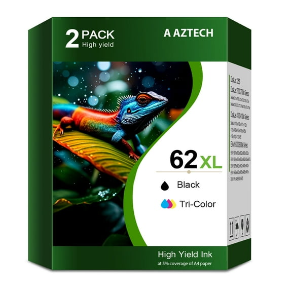 62 62XL Ink Cartridges Compatible for HP 62XL 62 Ink Combo Pack for OfficeJet 5540 5640 5660 7644 5740 5741 8000 OfficeJet 200 250 (1 Black, 1 Tri-color)