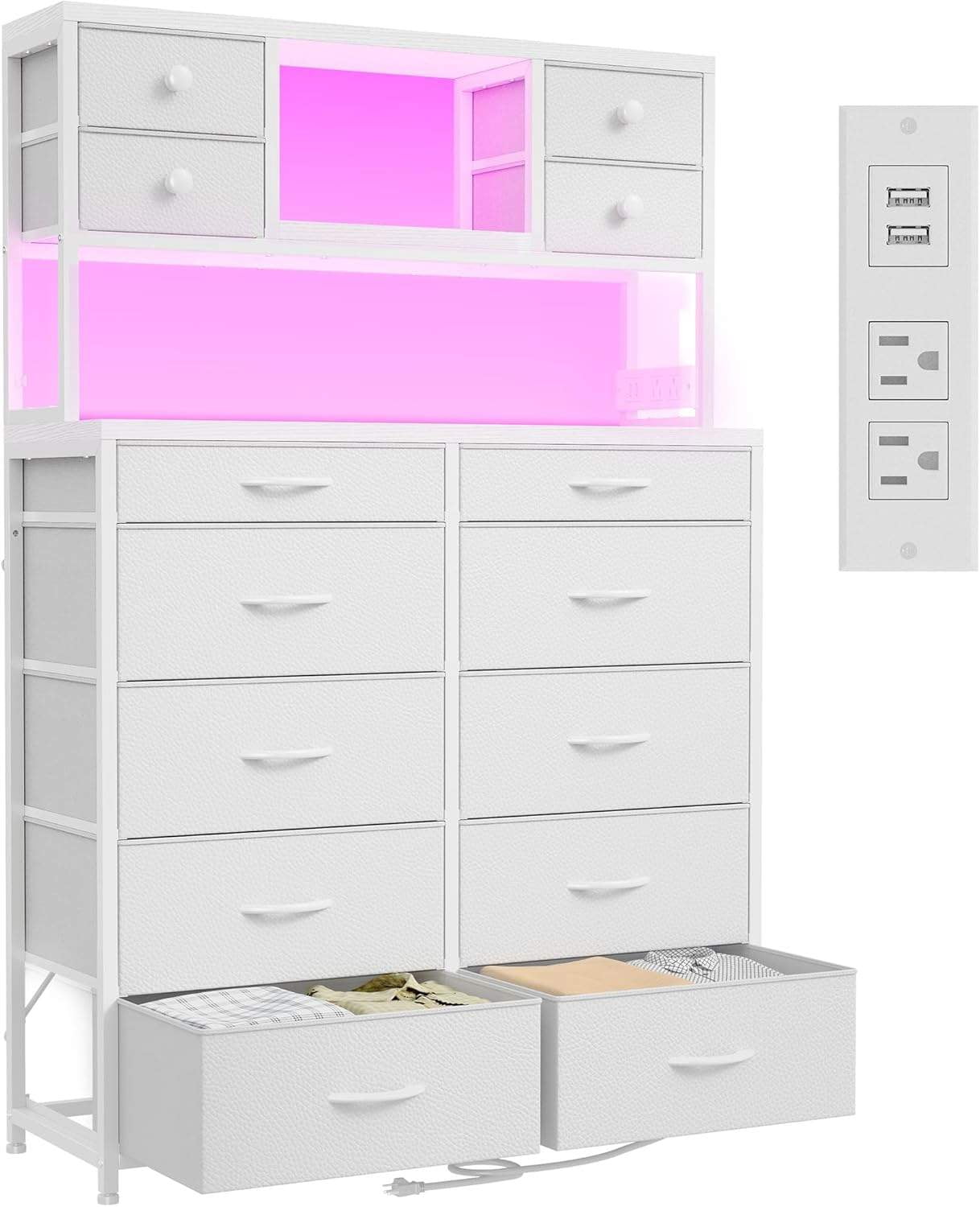 62.8" H Dresser for Bedroom with Multiple Fabric Drawers, Charging ...