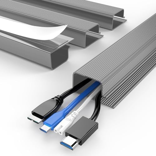 62.8in Under Desk Cable Management, Safe & Tidy Cable Management Under Desks for Home & Office, 4 Pack Cord Organizer for Desk, Wire Organizer Kit, Grey