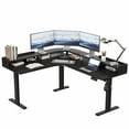thumbnail image 1 of 62.9" Electric L Shaped Standing Desk ,Adjustable Height Corner Desk with Monitor Shelf, Sit Stand Table for Home Office Computer Workstations,Splice Board,Black, 1 of 8