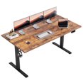 thumbnail image 1 of 62.9 Inch Electric Height Adjustable Standing Desk, Ergonomic Home Office Desk with Memory Preset, Sit to Stand Computer Desk with Hooks, Rustic Brown, 1 of 10