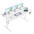 thumbnail image 1 of 62.9 Inch Electric Height Adjustable Standing Desk, Ergonomic Home Office Desk with Memory Preset, Sit to Stand Computer Desk with Hooks, White, 1 of 10