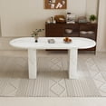 thumbnail image 1 of 62.9 Inch Oval Dining Table for 6, White Marble Top Kitchen Table with Wood Strip Base, Modern Farmhouse Dining Room Table with Waterproof Scratch Resistant Surface, 1 of 13