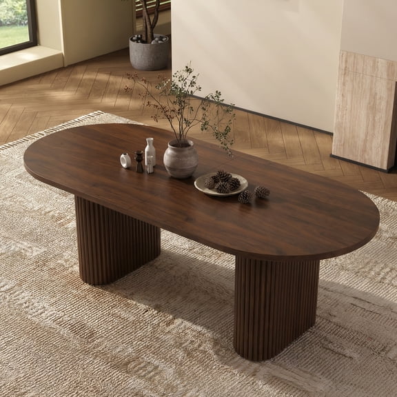 62.9 Inch Oval Dining Table for 4-6,Sturdy MDF Farmhouse Kitchen Table with Wood Strip Pedestal Base,for Dining Room, Living Room, Kitchen