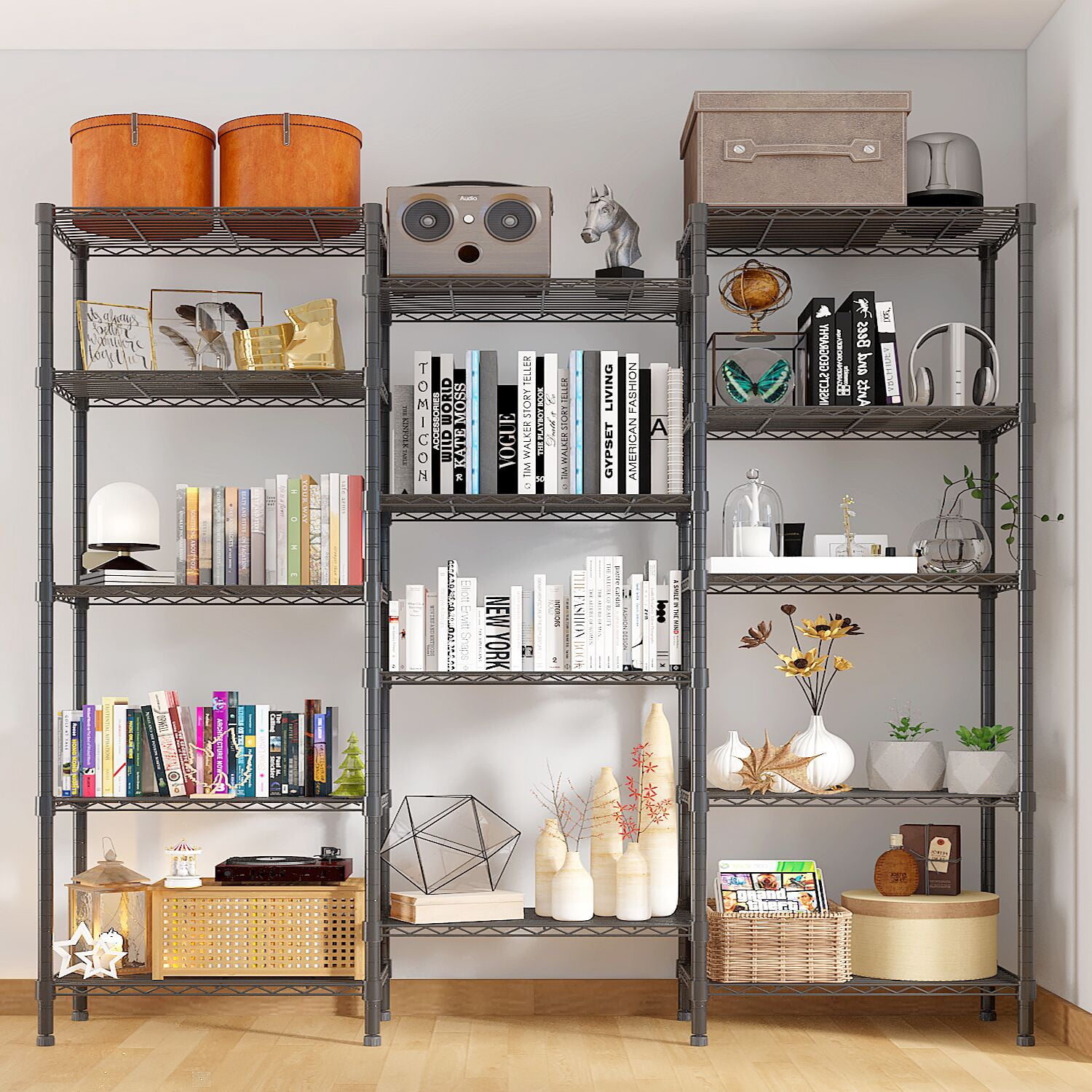 62.9''W Adjustable Storage Shelves Wire Shelving Unit Multiple rows ...