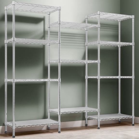 62.9" Wide NSF Heavy Duty Multi-Row Wire Shelving Unit, Adjustable Storage Rack for Garage, Pantry & Kitchen, 62.9"W59.06"H13"D