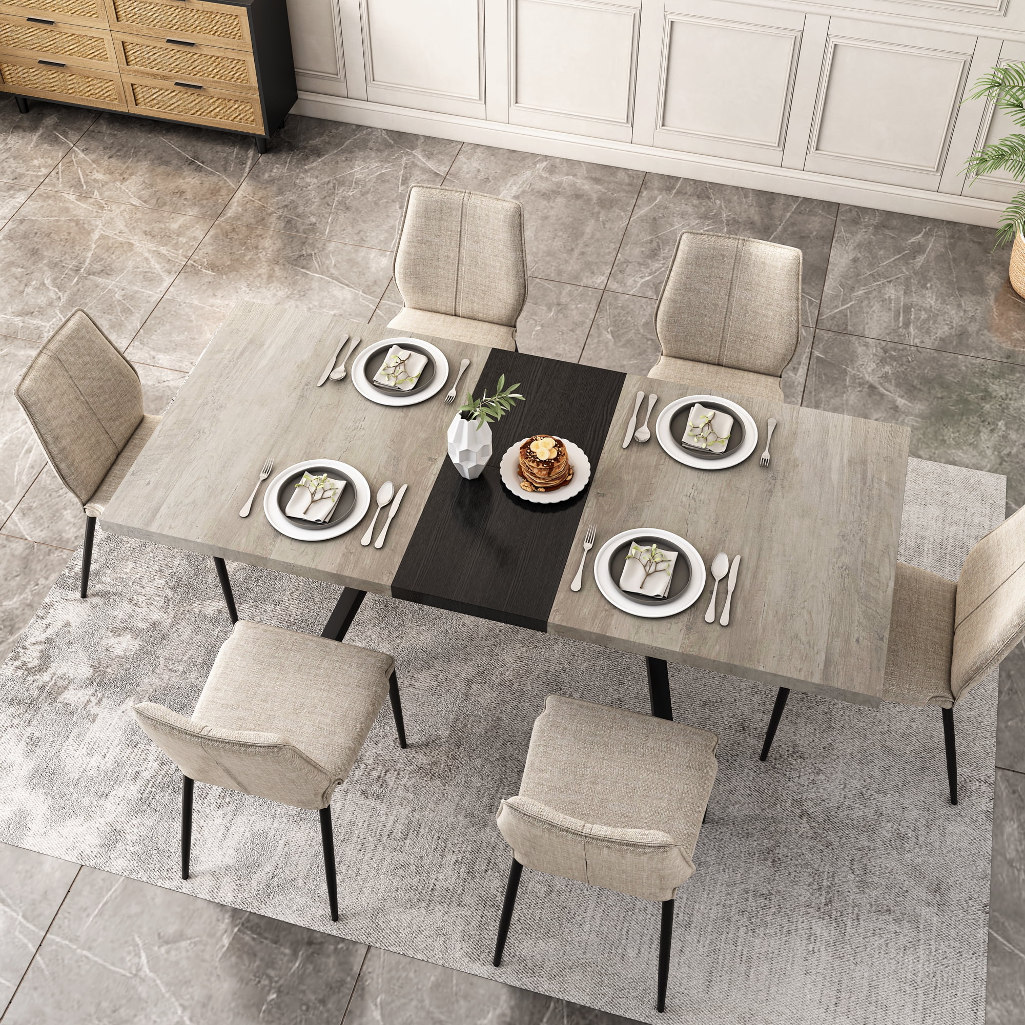 62.99"- 78.74" Rectangular Stretch Table, Dining Table with Grey Carole ...