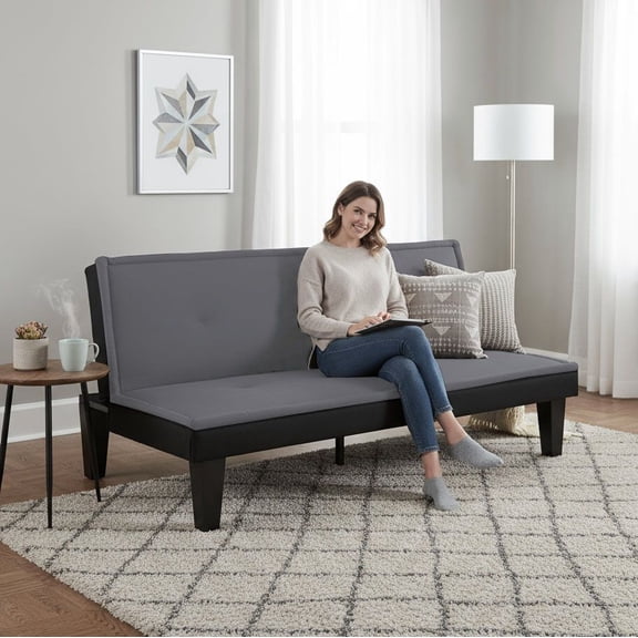 62.99" Futon Sofa Bed Convertible Sleeper Sofa with 5-Level Adjustable Backrest Faux Suede Upholstered Couch for Home Office Guest Room Small Spaces