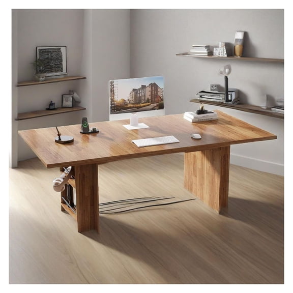 62.99-Inch Computer Desk, Modern Executive Office Desk, Large Long Writing Table with Storage Shelves
