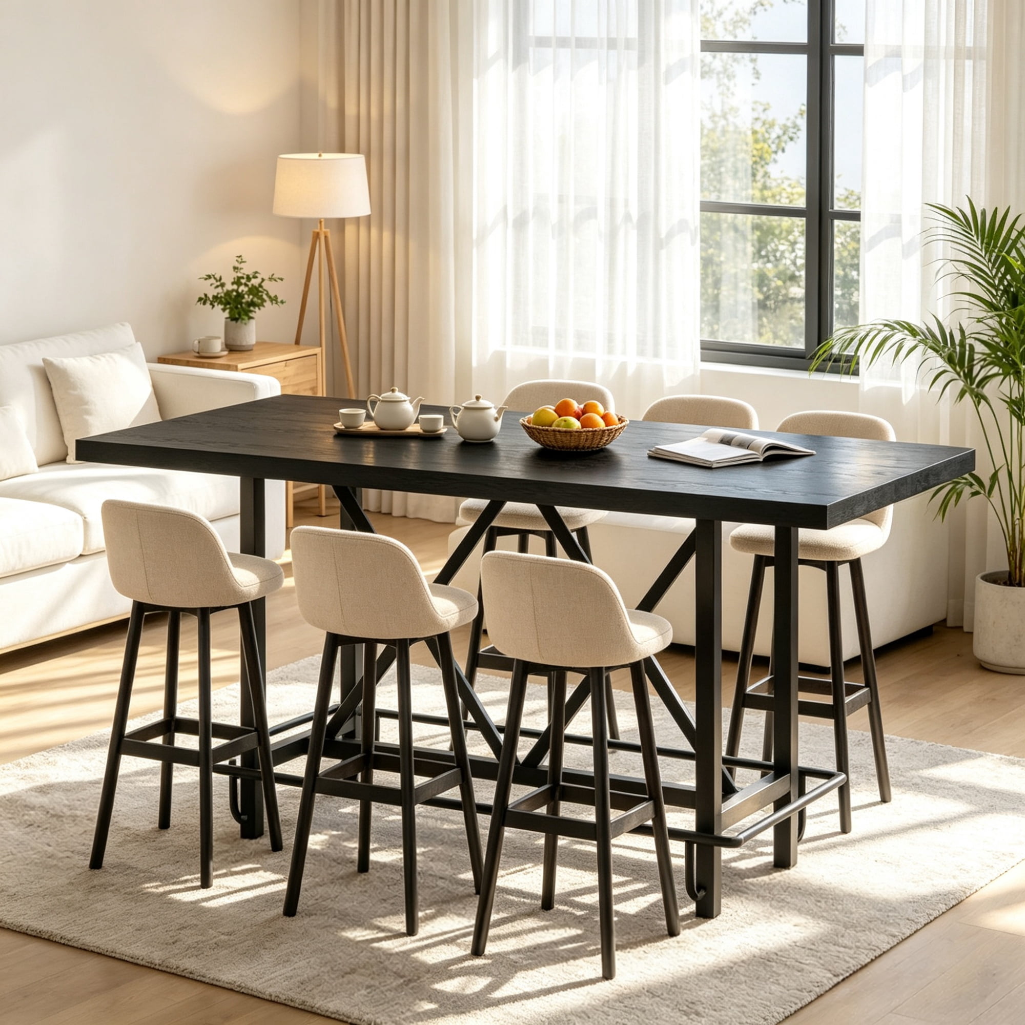 62.99 Inch Counter Height Farmhouse Bar Table Rectangular Pub Table for Kitchen