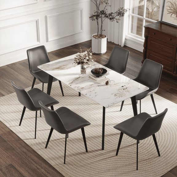 62.99" Modern Artificial Stone White Dining Table with Black Metal Legs (Can Accommodate 6 People; Dining Table Only) - Walmart US Special