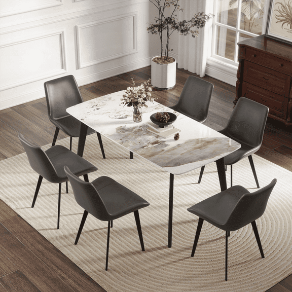 62.99" Modern White Pandora Dining Table with Black Metal Legs - Accommodates 6 People (Dining Table Only) | Walmart US Special | Space-Saving & Easy to Clean