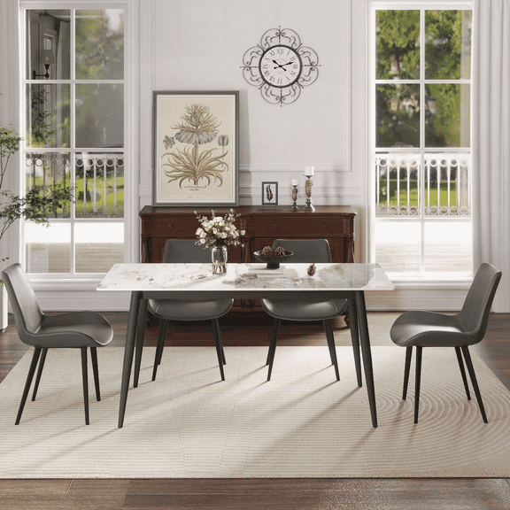 62.99" Modern White Pandora Dining Table with Black Metal Legs (Accommodates 6, Dining Table Only) - Ideal for Small Spaces & Family Meals