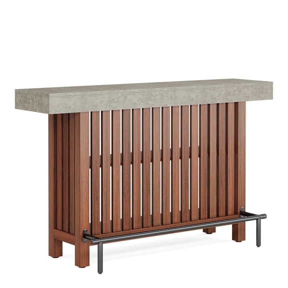 62.99" Red Brown & Gray Cement Large Home Bar Unit , 2-Tier Modern Mini Bar Height Pub Table for Living Room
