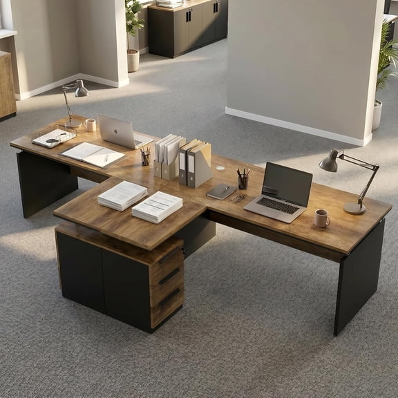62.99" Reversible L Shaped Desk with Locking Drawer Cable Management/2PCS