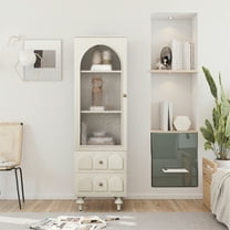 62.99" Tall Storage Cabinet Display Cabinet with Tempered Glass Door, Two Drawers and an Adjustable Shelf Spacious Storage Solutions, for Living Room, Bedroom, Kitchen and Office