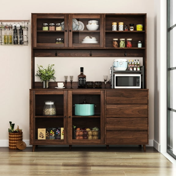 62.99 in Depth, Walnut - Roomy Shelves for Tableware - Kitchen and Garage - Maintains Kitchen Order