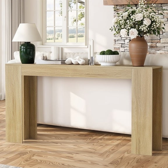 62.99-inch extra-long entryway table, farmhouse sofa table behind the sofa, decorative table for narrow entrances in the living room, hallway, entrance, or foyer, oak-colored console table