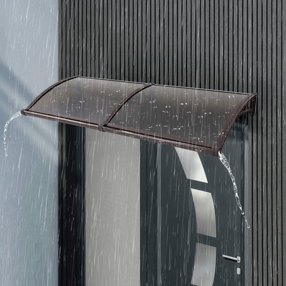 62.99" x 24.4" Awning for Door & Window Exterior, PC Aluminum Alloy Door Canopy with Drainage Channel Front Door Overhang for Sun, UV, Rain, Snow Protection (Coffee + Tea Color)