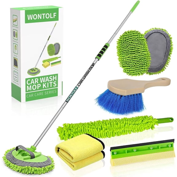62 Car Wash Brush with Long Handle Chenille Microfiber Car Wash Mop Mitt Kit Car Detailing Brush Cleaning Kit Window Squeegee Car Duster Drying Towels Tire Brush for Cars RV Truck Boat