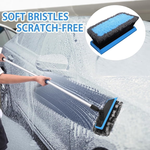62'' Car Wash Brush with Long Handle, Scratch-Free Soft Bristles Sturdy Car Wash Mop Kit, Complete Car Cleaning Brush Kit Wash Mitt Towel Windshield Squeegee Wheel Tire Brush for Car Truck RV