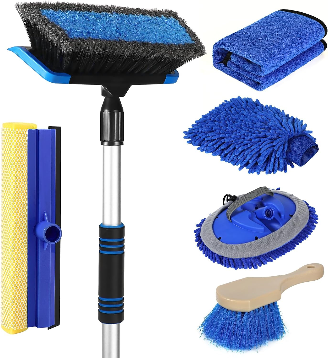 AUTODECO 12Pcs Boat Wash Cleaning Kit With Collapsible Bucket Wash Sponge Mitt Microfiber Towel Squeegee Scrub Pads Brushes Complete Interior Exterior Cleaning Set For Boat - View #9