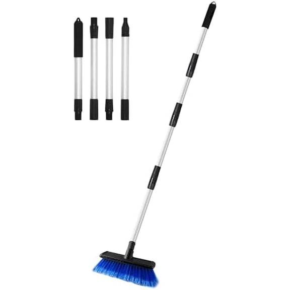 62" Car Wash Brush Mop with Long Handle, 10" Soft Bristle Scrub Scratch-Free Car Cleaning Brush Supplies Broom Kit for RV Boat Truck SUV, House Siding, Snow, Floors, Extension Aluminum Alloy