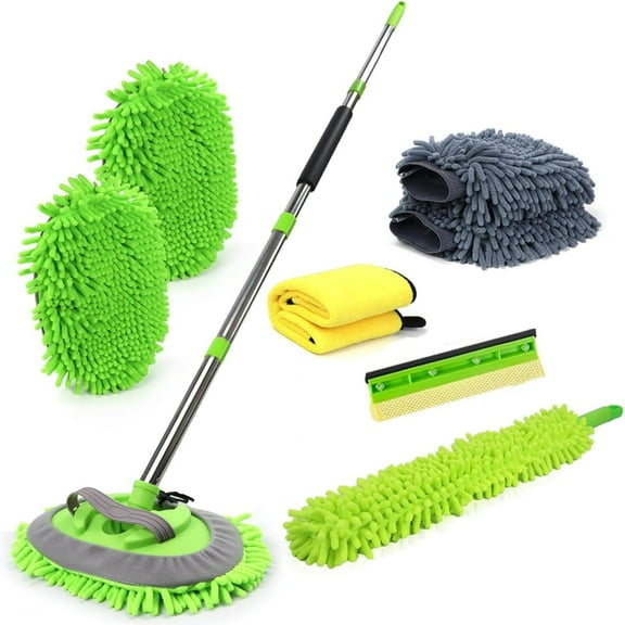 62'' Car Wash Brush with Long Handle, Chenille Car Cleaning Kits for Cars RV SUV Truck, 11Pcs