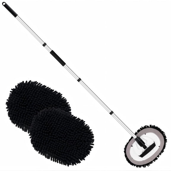 62" Car Wash Brush with Long Handle, Car Wash Kit with Mitt Mop Sponge, Microfiber Cleaning Brushes for Washing Cars RV Truck, Scratch-Free, Black