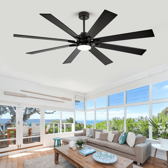 62" Ceiling Fans with Lights and Remote, Modern Black 8 Blades Large Airflow Quiet DC Ceiling fans for Indoor Outside Patios Porch Kitchen Bedroom