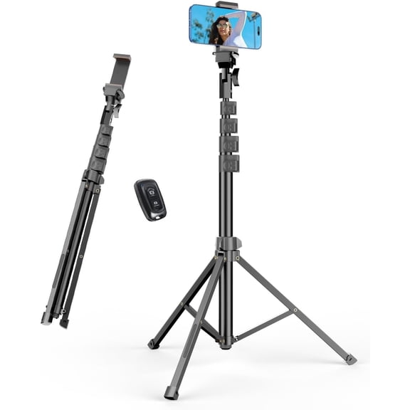 62 Cell Phone Tripod Stand, Adjustable Floor Cellphone Tri Pod Holder with Remote for iPhone and Android, Portable Compact Smartphone Selfie Stick for Video Recording Camera Ring Light Filming