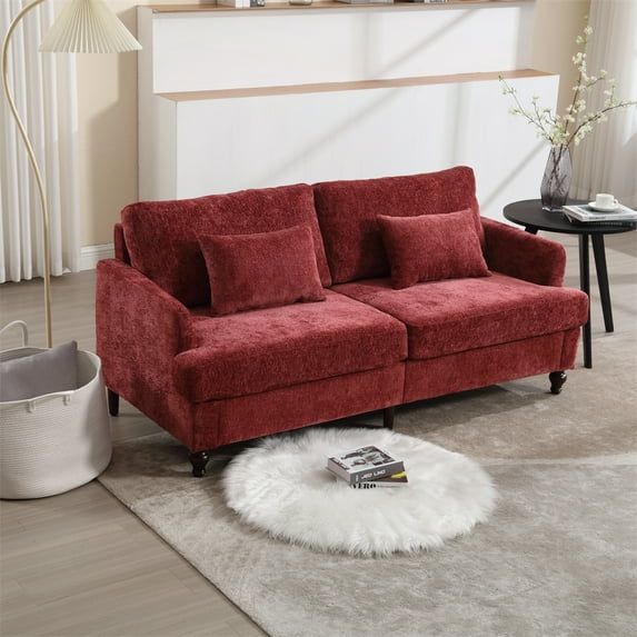 62'' Chenille Fabric Loveseat, 2-Seat Tufted Sofa Couch with 2 Pillows, Modern Accent Sofa for Living Room Bedroom Apartment