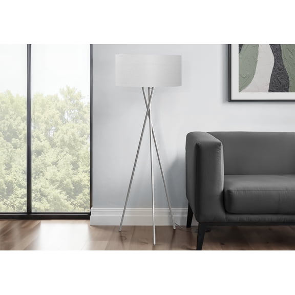 62" Contemporary Nickel Floor Lamp with Grey Shade