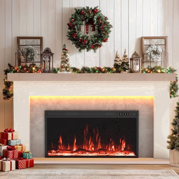 Kincubow 62 inch Electric Fireplace Mantel Set White Grey, 36 inch Insert, 3D Log Flame, Remote Timer Control