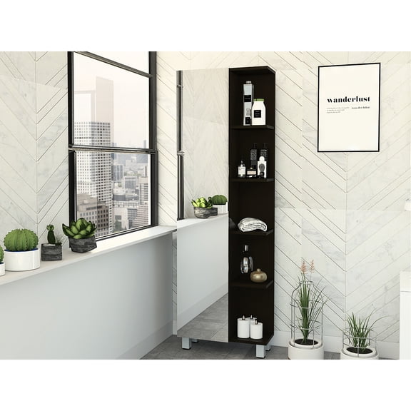 62" Elevated Bathroom Cabinet, Black, Four Interior Shelf Patterns Black Cabinet With Styles
