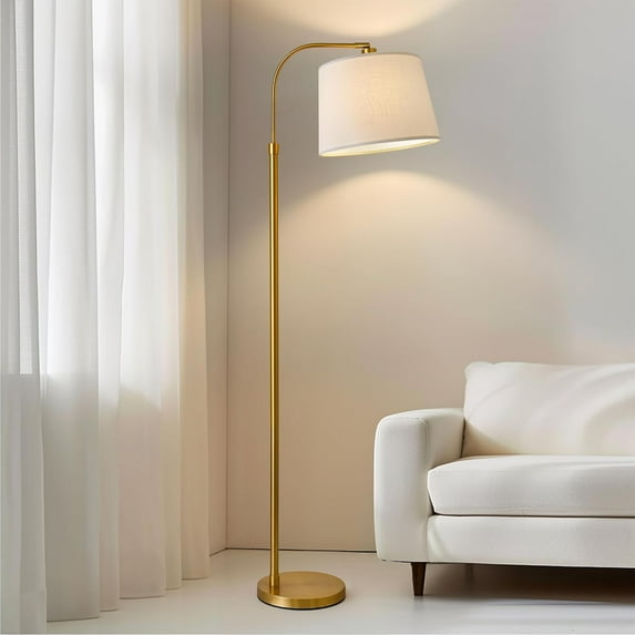 62" Gold Floor Lamp for Living Rooms - Industrial Corner Nursery Girls Kid Vintage Mid- Modern Reading Light Office Antique Brass Shade Lantern
