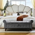 thumbnail image 1 of 62" Grey Button - Stitched Storage Bench with Rolled Arms - Suitable for Bedroom, Fireplace, and Shoe - Putting, 1 of 6