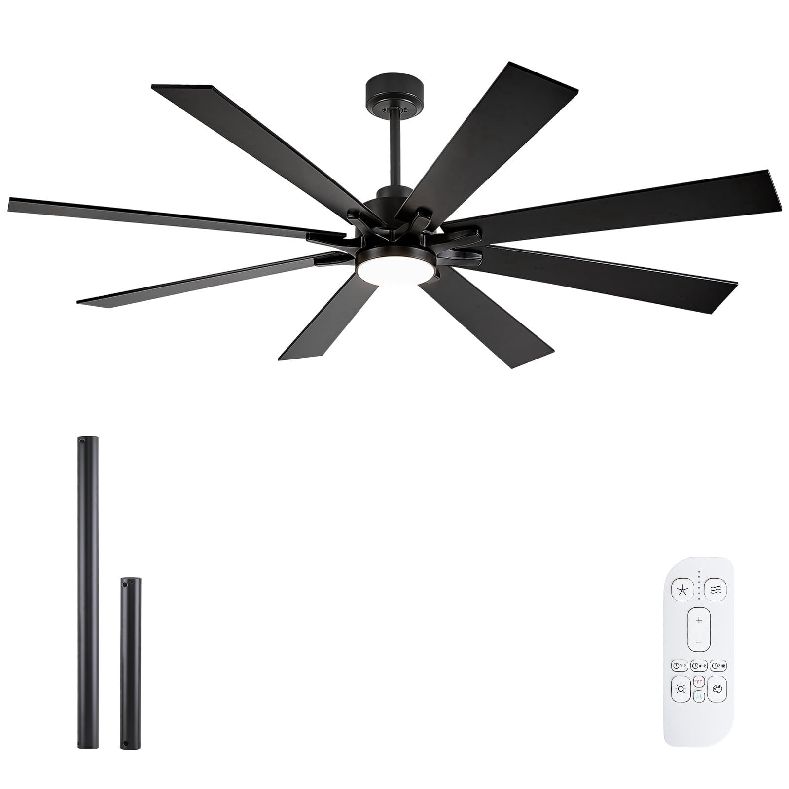 62 inch Black Ceiling Fan with Light, Remote Control, 8 Reversible Blades, High CFM Quiet DC Motor, 5-Cct Dimmable, for Indoor/Outdoor Bedroom