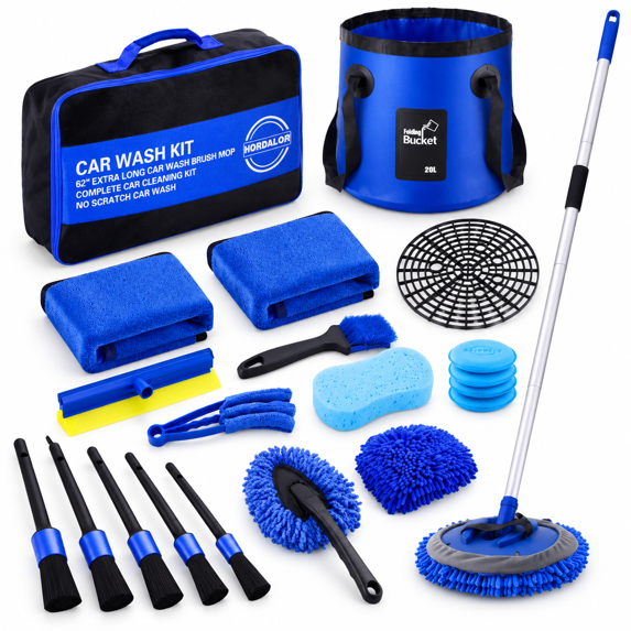 62-Inch Extra-Long Car Wash Kit with Brush Mop, Squeegee, Collapsible ...
